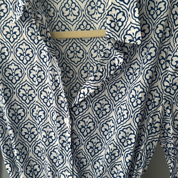 ZARA BLUE WHITE ITALIAN PATTERN LONG SLEEVE MINI DRESS MEDIUM - Picture 4 of 5